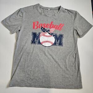 Baseball Mom Tee Patriotic American Flag Red White and Blue Home Run Sports XL
